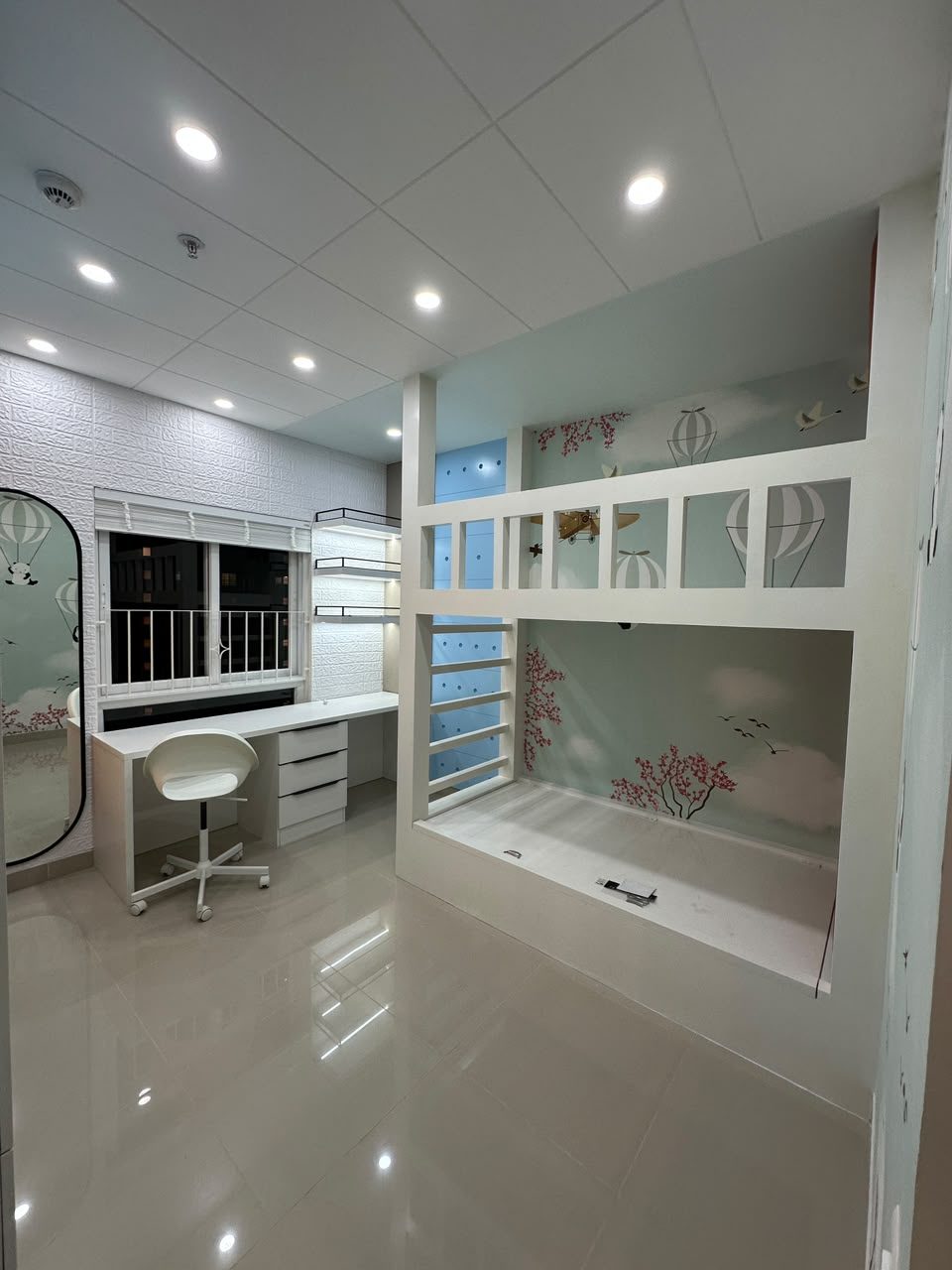 Kids bedroom wardrobe in white and blue